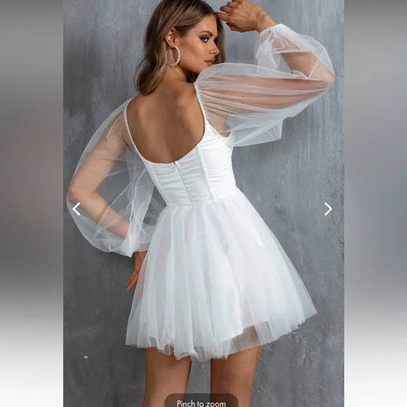 FAIRYTALE DREAM SHEER SLEEVE MINI DRESS WHITE - Picture 2 of 3